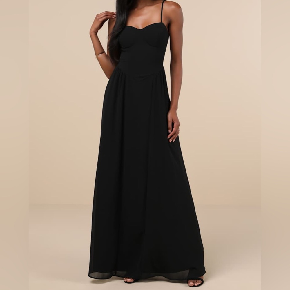 Exuding Excellence Black Sleeveless Bustier Maxi Dress